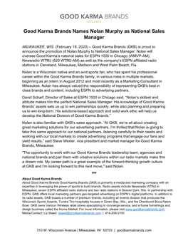 Good Karma Brands Names Nolan Murphy As National Sales Manager