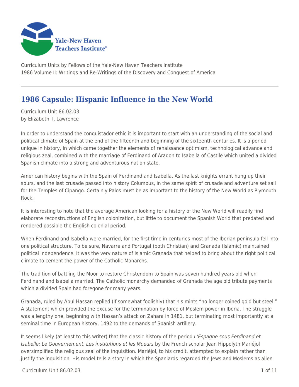 1986 Capsule: Hispanic Influence in the New World