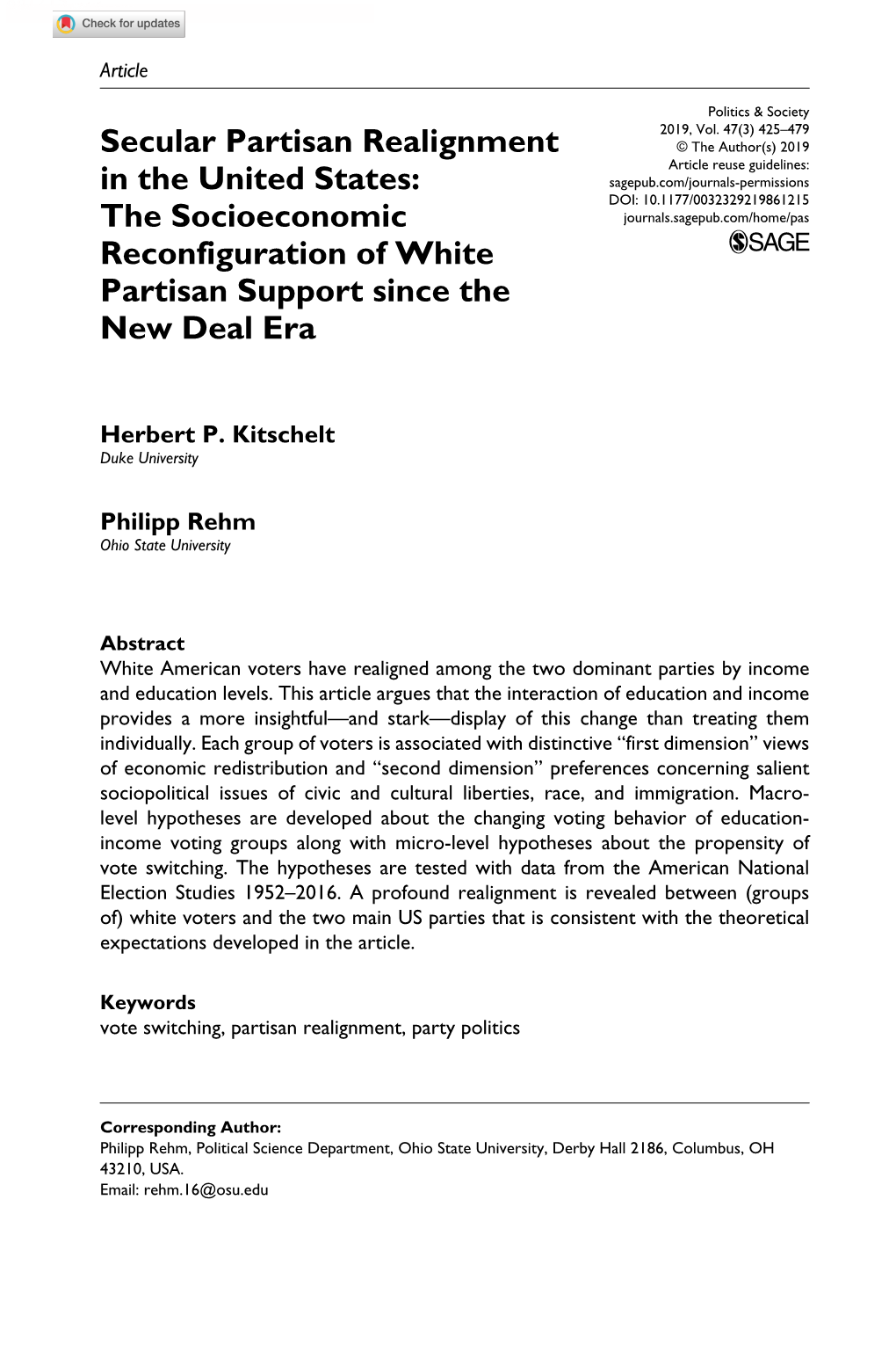 Secular Partisan Realignment in the United States