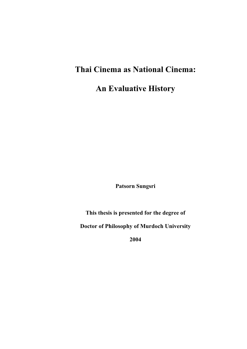 Thai Cinema As National Cinema