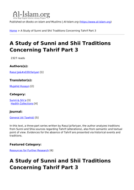 A Study of Sunni and Shii Traditions Concerning Tahrif Part 3