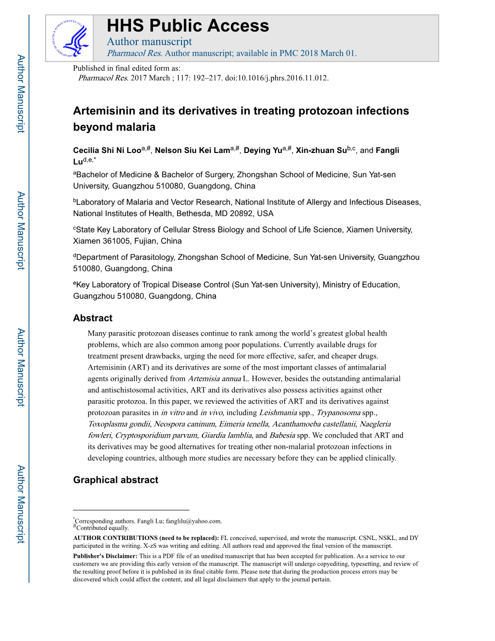 Artemisinin and Its Derivatives in Treating Protozoan Infections Beyond Malaria