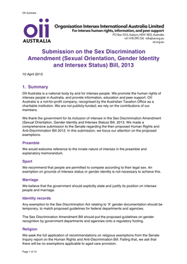 Sexual Orientation, Gender Identity and Intersex Status) Bill, 2013