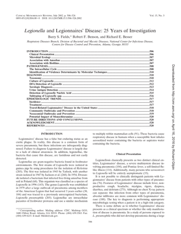 Legionella and Legionnaires' Disease: 25 Years of Investigation