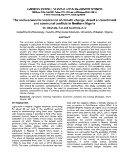 The Socio-Economic Implication of Climatic Change, Desert Encroachment and Communal Conflicts in Northern Nigeria Dr