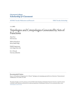 Topologies and Cotopologies Generated by Sets of Functions Alan Dow York University