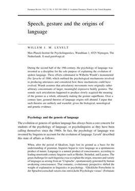Speech, Gesture and the Origins of Language