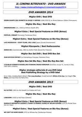 Il Cinema Ritrovato DVD Awards 2004-2014