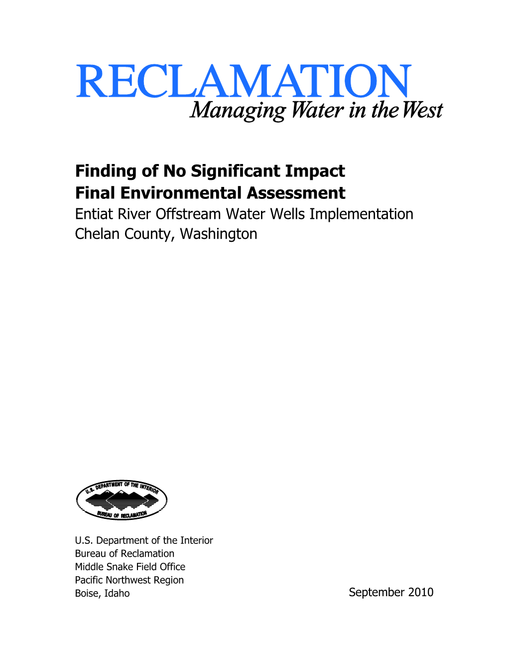 Entiat River Offstream Water Wells Implementation EA and FONSI