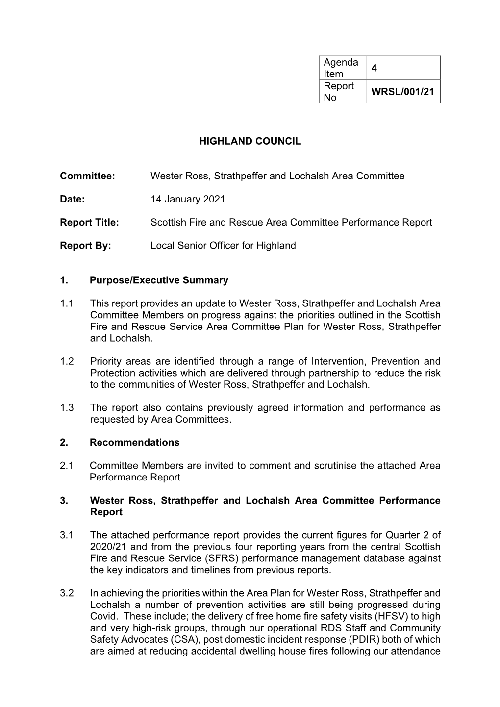 Scottish Fire and Rescue Area Committee Performance Report