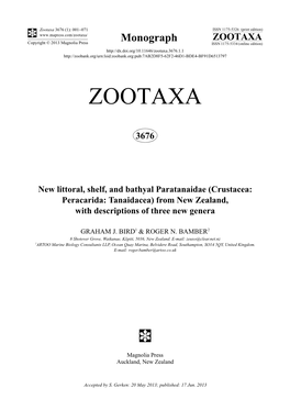 Crustacea: Peracarida: Tanaidacea) from New Zealand, with Descriptions of Three New Genera