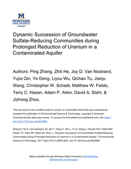 Dynamic Succession of Groundwater Sulfate-Reducing Communities During Prolonged Reduction of Uranium in a Contaminated Aquifer