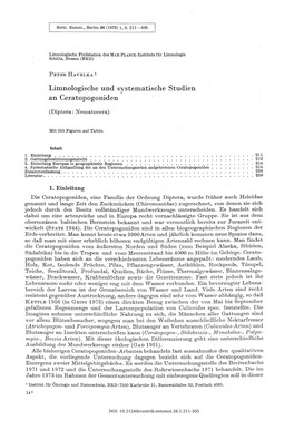 Limnologische Und Systematische Studien an Ceratopogoniden