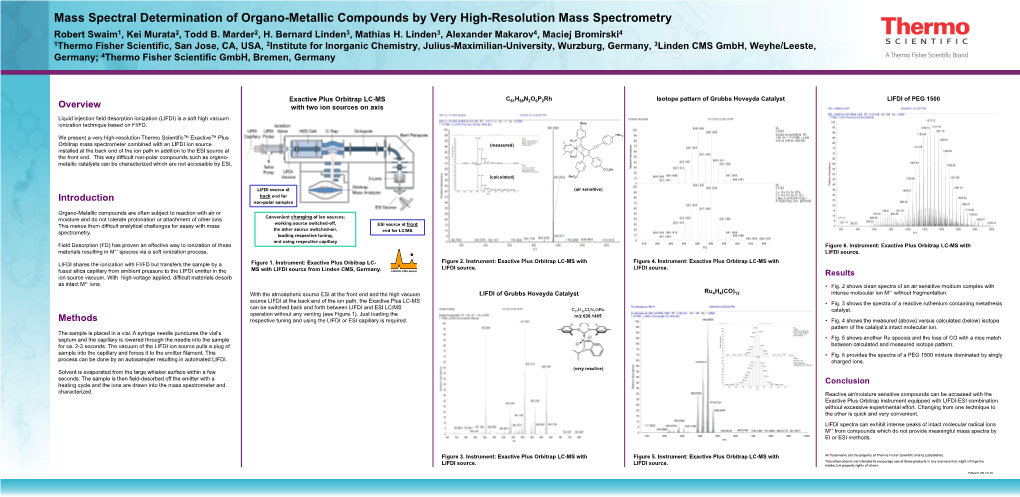 Mass Spectral Determination of Organo-Metallic Compounds by Very High-Resolution Mass Spectrometry