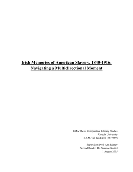 Irish Memories of American Slavery, 1840-1916: Navigating a Multidirectional Moment