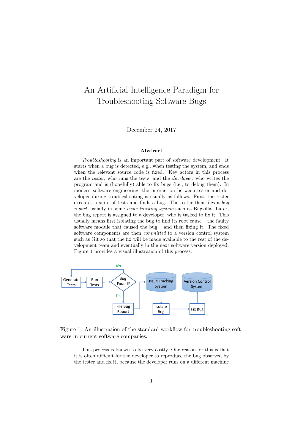 An Artificial Intelligence Paradigm for Troubleshooting Software Bugs