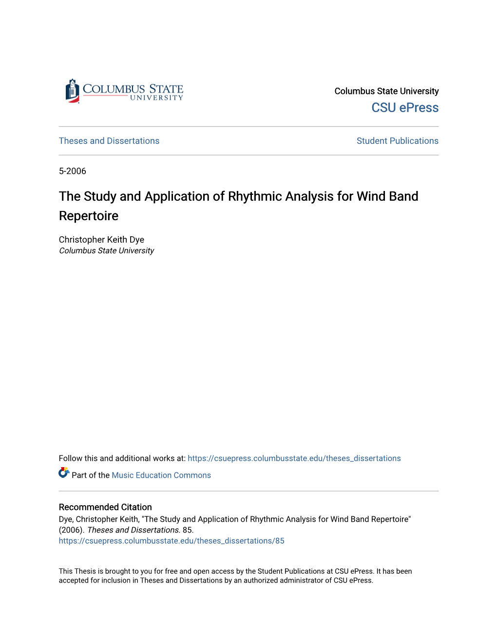 The Study and Application of Rhythmic Analysis for Wind Band Repertoire