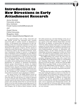 Introduction to New Directions in Early Attachment Research
