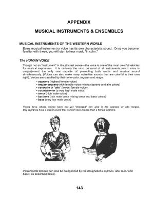 Appendix Musical Instruments & Ensembles