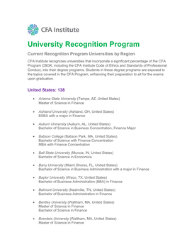 University Recognition Program