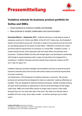 Vodafone Extends Its Business Product Portfolio for Sohos and Smes