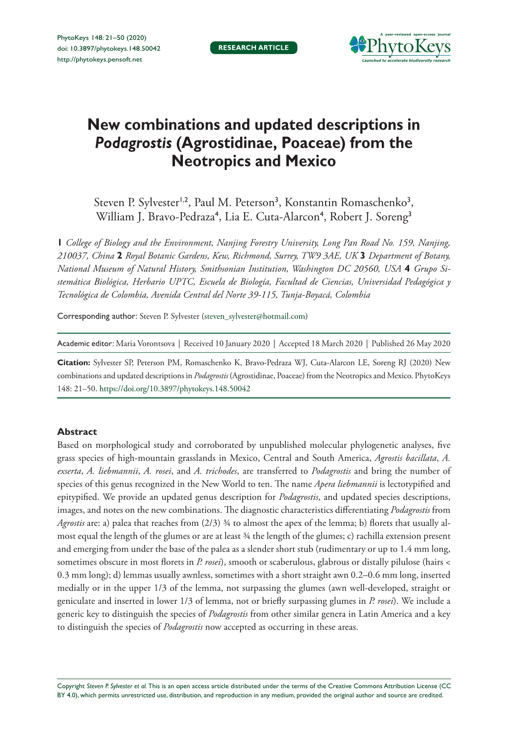 New Combinations and Updated Descriptions in Podagrostis (Agrostidinae, Poaceae) from the Neotropics and Mexico