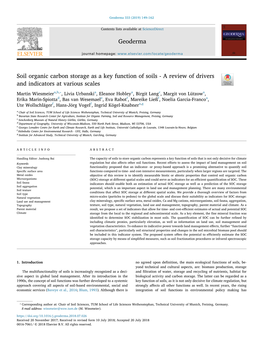 Soil Organic Carbon Storage As a Key Function of Soils