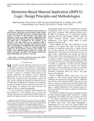Memristor-Based Material Implication (IMPLY) Logic: Design Principles and Methodologies