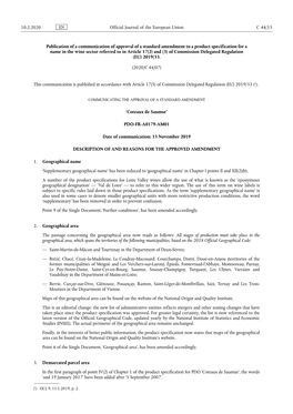 Publication of a Communication of Approval of a Standard Amendment to a Product Specification for a Name in the Wine Sector Refe