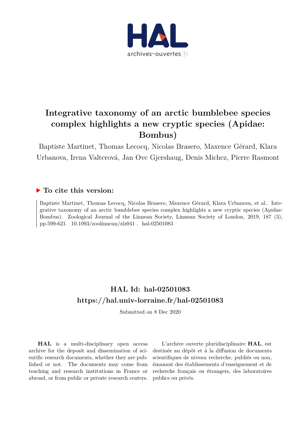 Integrative Taxonomy of an Arctic Bumblebee