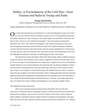 Bullies: a Psychohistory of the Cold War—From Truman and Stalin to Trump and Putin