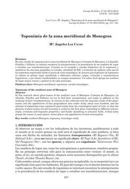 Toponimia De La Zona Meridional De Monegros”, Luenga & Fablas, 17-18 (2013-2014), Pp