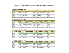 Sangsom 6 Red World Championship 2019 - Round Robin Schedules