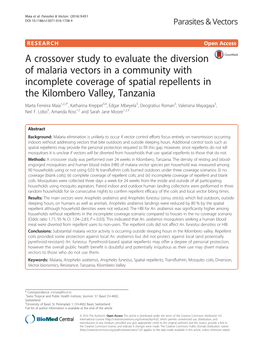 A Crossover Study to Evaluate the Diversion of Malaria Vectors in A