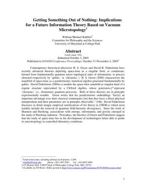 Implications for a Future Information Theory Based on Vacuum 1 Microtopology