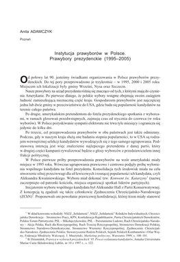 Instytucja Prawyborów W Polsce. Prawybory Prezydenckie (1995–2005)