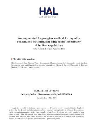 An Augmented Lagrangian Method for Equality Constrained Optimization with Rapid Infeasibility Detection Capabilities Paul Armand, Ngoc Nguyen Tran