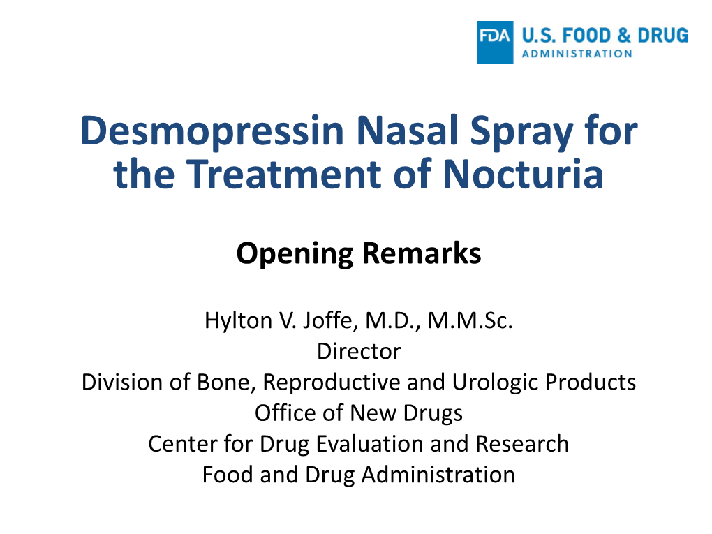 Desmopressin Nasal Spray for the Treatment of Nocturia