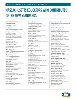 Massachusetts Educators Who Contributed to the New Standards