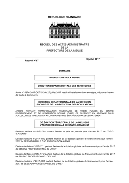 Republique Francaise Recueil Des Actes Administratifs De La Prefecture De La Meuse