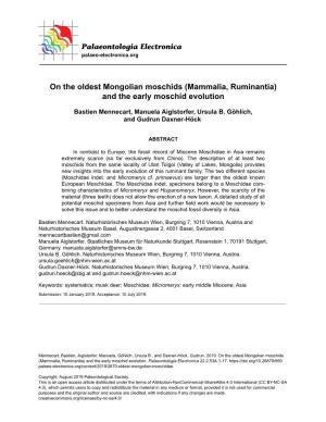 On the Oldest Mongolian Moschids (Mammalia, Ruminantia) and the Early Moschid Evolution