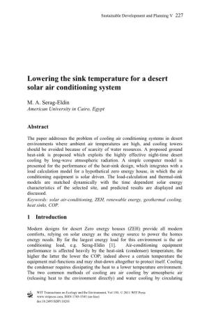 Lowering the Sink Temperature for a Desert Solar Air Conditioning System