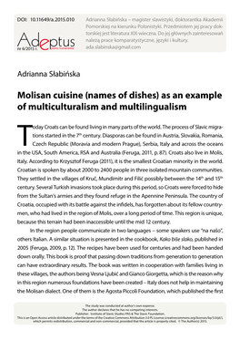 Molisan Cuisine (Names of Dishes) As an Example of Multiculturalism and Multilingualism