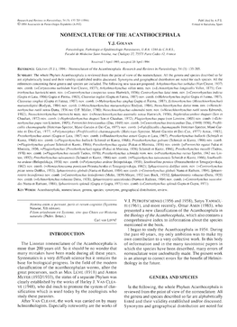 Nomenclature of the Acanthocephala