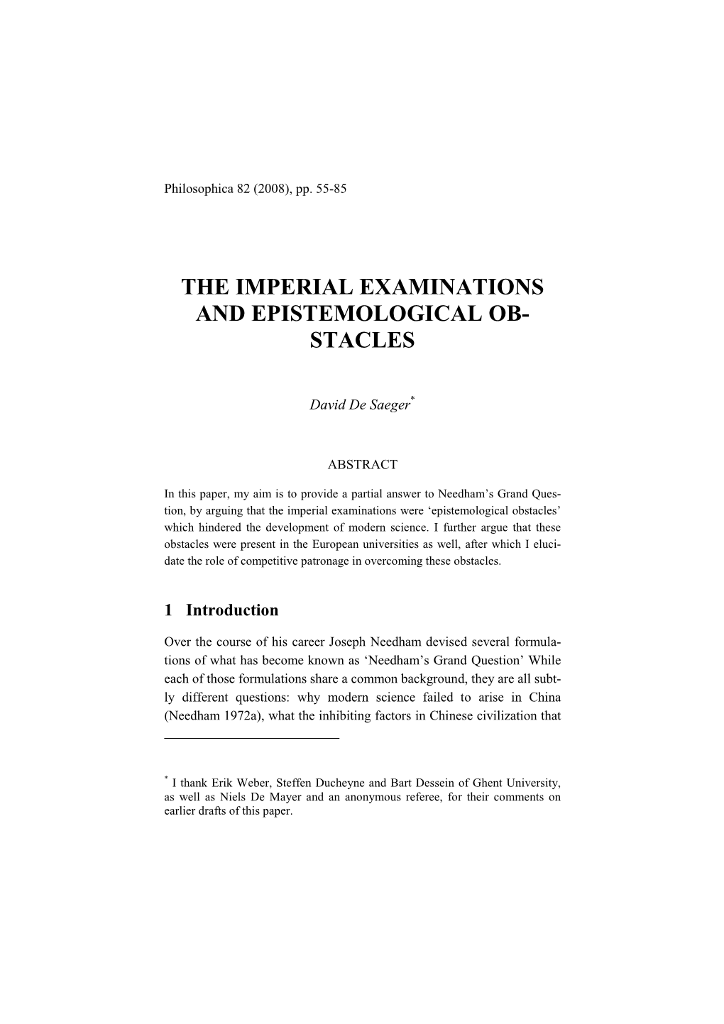 The Imperial Examinations and Epistemological Obstacles