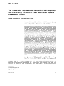 The Anatomy of a Range Expansion: Changes in Cranial Morphology and Rates of Energy Extraction for North American Red Squirrels from Different Latitudes