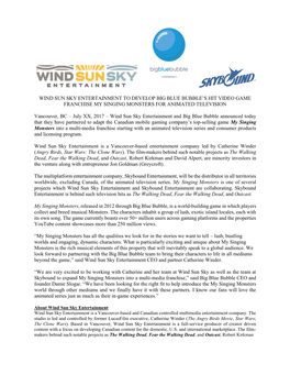 Wind Sun Sky Entertainment to Develop Big Blue Bubble's