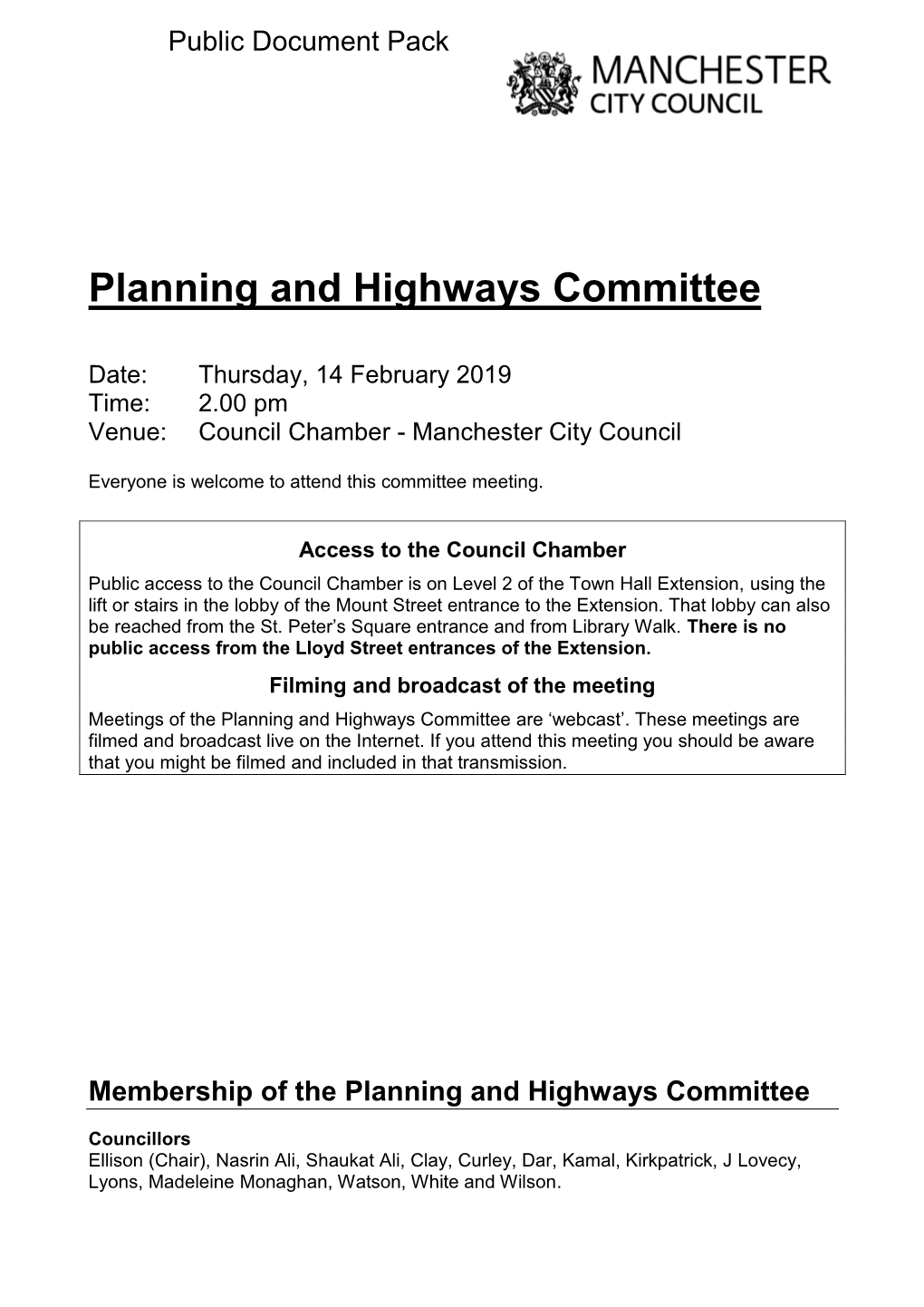 (Public Pack)Agenda Document for Planning and Highways Committee