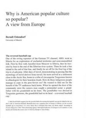 Why Is American Popular Culture So Popular? a View from Europe
