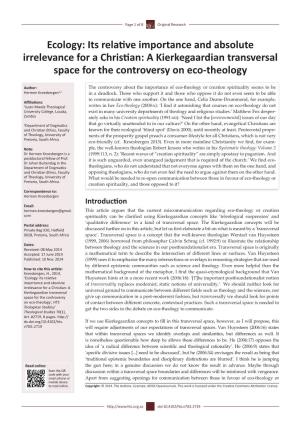 Ecology: Its Relative Importance and Absolute Irrelevance for a Christian: a Kierkegaardian Transversal Space for the Controversy on Eco-Theology